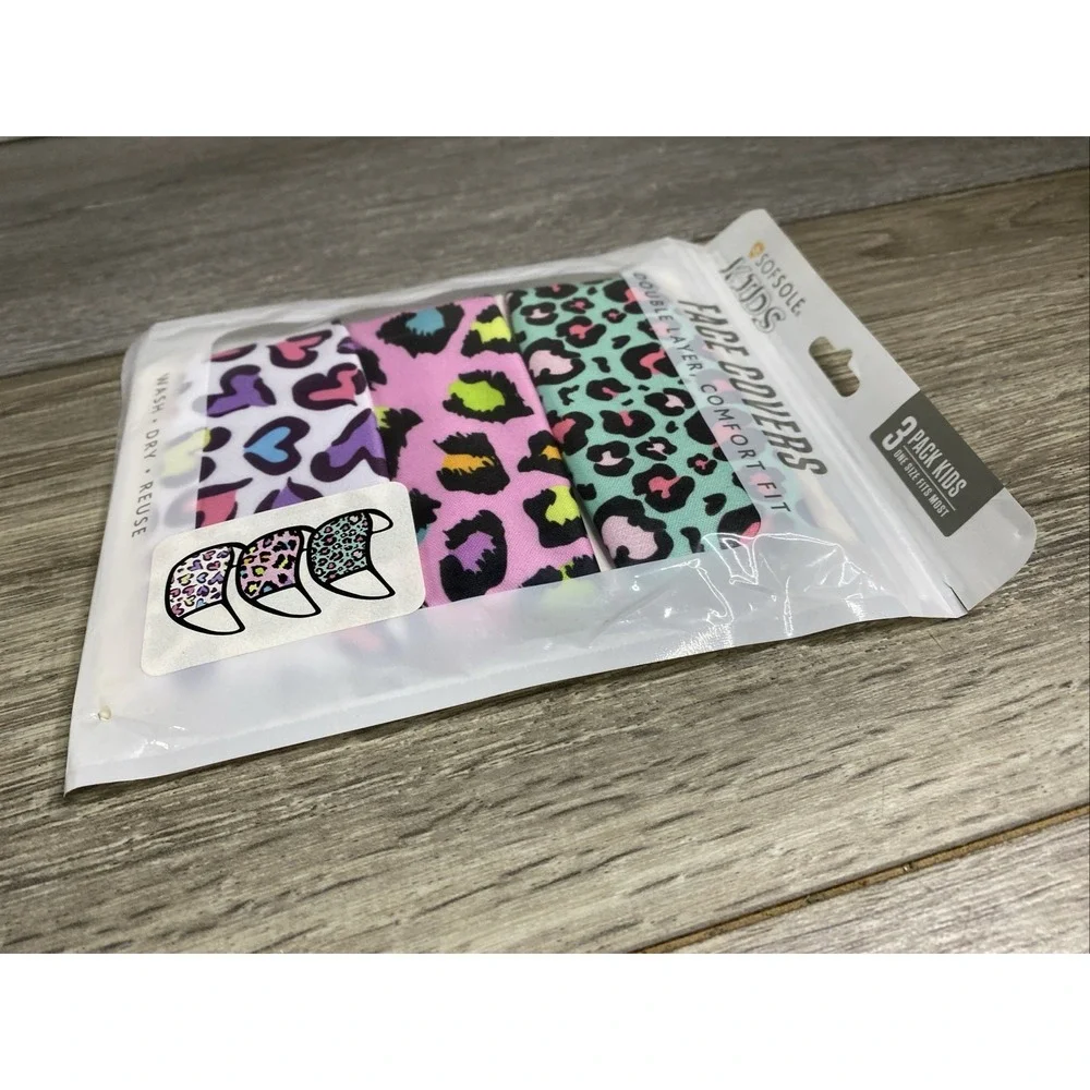 Sof‎ Sole 3 Pack Face Cover Mask Kids Size Reusable/washable New Sealed